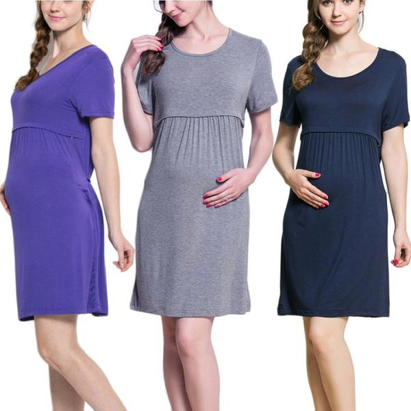 maternity dresses solid plus size pregnant dress spring pregnancy middle gravida clothes for women, White 
maternity dresses solid plus size pregnant dress spring pregnancy middle gravida clothes for women, White
