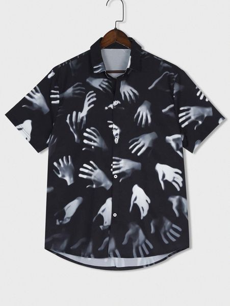 romwe guys allover hand print shirt p88s#, White;black
romwe guys allover hand print shirt p88s#, White;black