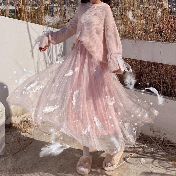 skirts women autumn spring fashion brand 3 layers feather embroidery dot mesh sweet empire waist a-line korea style long girl's, Black
skirts women autumn spring fashion brand 3 layers feather embroidery dot mesh sweet empire waist a-line korea style long girl's, Black