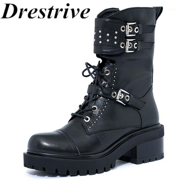 boots drestrive woman ankle genuine leather thick heels buckle platform round toe zipper cross tied rivet winter shoes1, Black
boots drestrive woman ankle genuine leather thick heels buckle platform round toe zipper cross tied rivet winter shoes1, Black