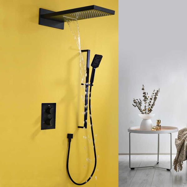 bathroom shower sets hidden black matte rain waterfall thermostatic mixer three ways tap fixed to wall
bathroom shower sets hidden black matte rain waterfall thermostatic mixer three ways tap fixed to wall