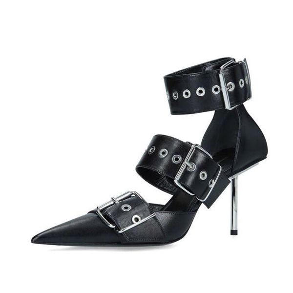 sandals summer pointed toe buckle cutout black leather metal thin high heels runway shoe gladiator style belt buckled pumps
sandals summer pointed toe buckle cutout black leather metal thin high heels runway shoe gladiator style belt buckled pumps