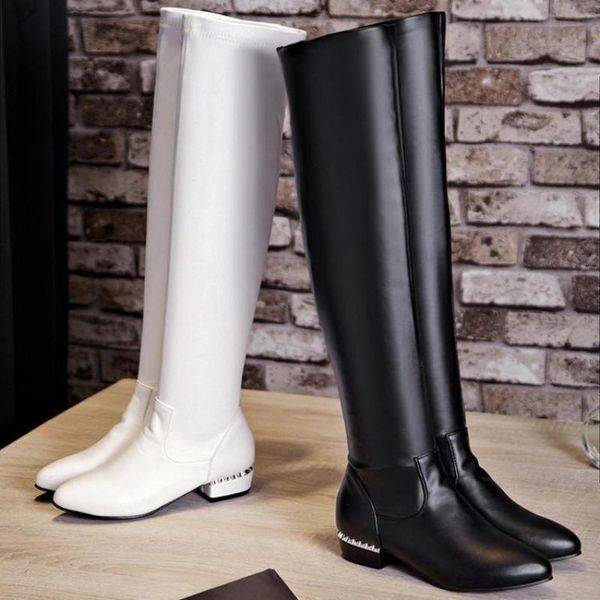 boots winter women's versatile straight elastic leather high white black knee thin pointed head flat bottom low
boots winter women's versatile straight elastic leather high white black knee thin pointed head flat bottom low