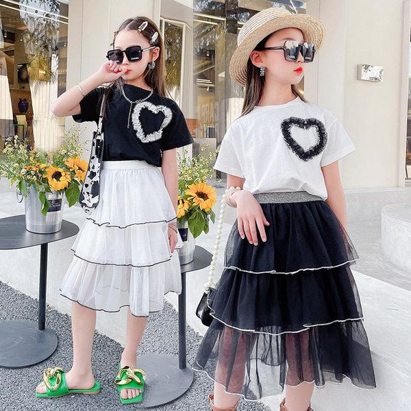 clothing sets summer big girls arrivals suit heart pattern t-shirt and multi layer mesh skirt two pieces children's 4 to 14y, White
clothing sets summer big girls arrivals suit heart pattern t-shirt and multi layer mesh skirt two pieces children's 4 to 14y, White