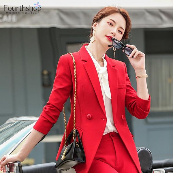 women's two piece pants office lady business work suits for women fashion red uniform autumn winter 2 blazer set formal jacket trousers, White
women's two piece pants office lady business work suits for women fashion red uniform autumn winter 2 blazer set formal jacket trousers, White