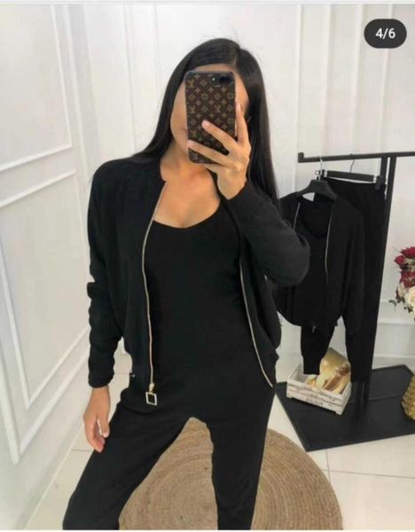 rushed v-neck elastic waist zipper women's knitted three-piece small sling + single coat trousers 3-piece casual suit two piece pants, White
rushed v-neck elastic waist zipper women's knitted three-piece small sling + single coat trousers 3-piece casual suit two piece pants, White