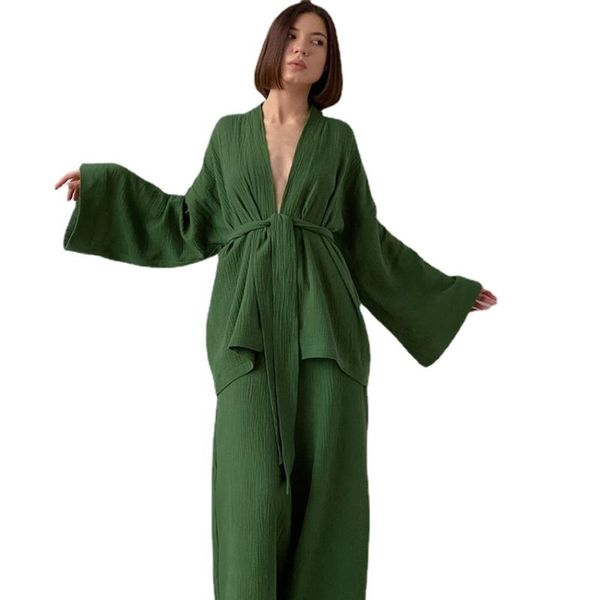 women's sleepwear 100% cotton nightgown robe pajama sets flare trouser suits drop sleeves set woman 2 pieces bathrobe for women, Black;red
women's sleepwear 100% cotton nightgown robe pajama sets flare trouser suits drop sleeves set woman 2 pieces bathrobe for women, Black;red