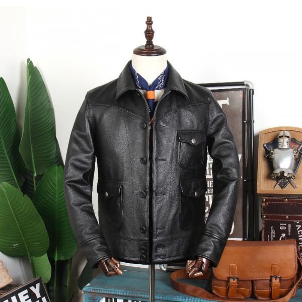 men's leather & faux jacket first layer calfskin motorcycle youth slim fit lapel fashion trendy handsome cowboy, Black
men's leather & faux jacket first layer calfskin motorcycle youth slim fit lapel fashion trendy handsome cowboy, Black