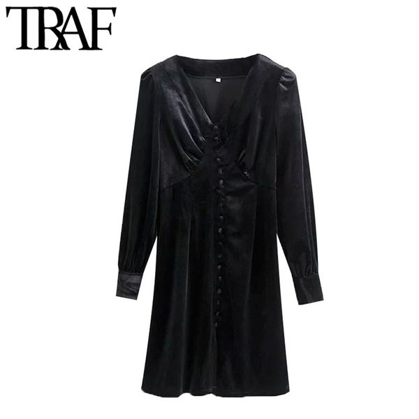 traf women chic fashion with buttons velvet mini dress vintage v neck long sleeve female dresses vestidos mujer 210415, Black;gray
traf women chic fashion with buttons velvet mini dress vintage v neck long sleeve female dresses vestidos mujer 210415, Black;gray
