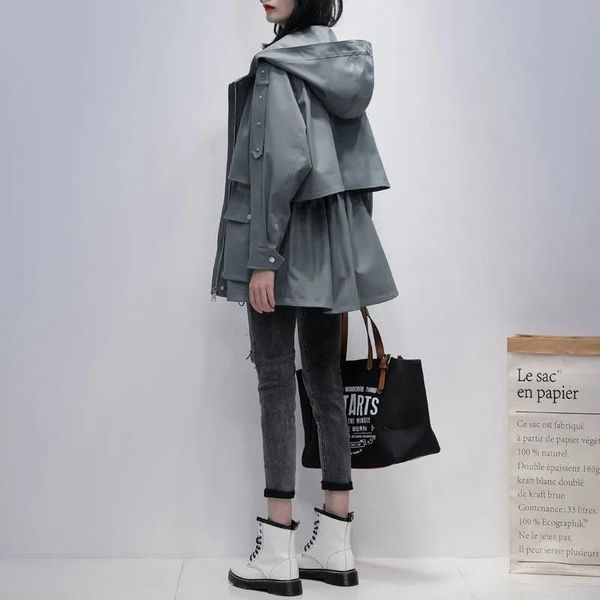 women's trench coats nice long coat woman solid korean hooded female windbreaker spring/autumn oversize zipped, Tan;black