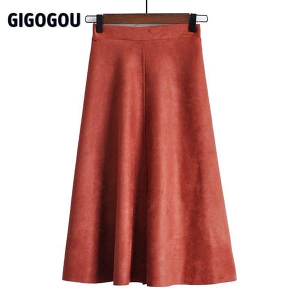 gigogou autumn winter velvet women skirts elegant warm a line skirt solid elastic high waist midi tutu tulle ins 211119, Black