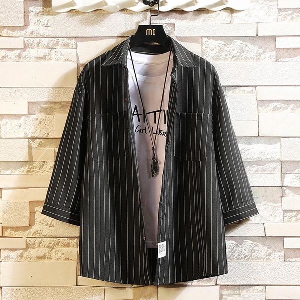 men's casual shirts #2449 summer striped foe men plus size loose cotton blousers male man large shirt three quarter sleeve, White;black
men's casual shirts #2449 summer striped foe men plus size loose cotton blousers male man large shirt three quarter sleeve, White;black