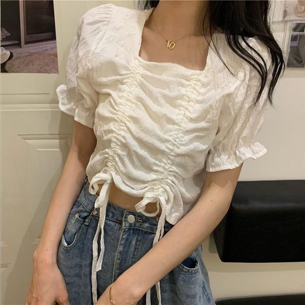 puff sleeve drawstring short women korean style simple square neck t-shirt woman casual loose solid women's summer, White
puff sleeve drawstring short women korean style simple square neck t-shirt woman casual loose solid women's summer, White