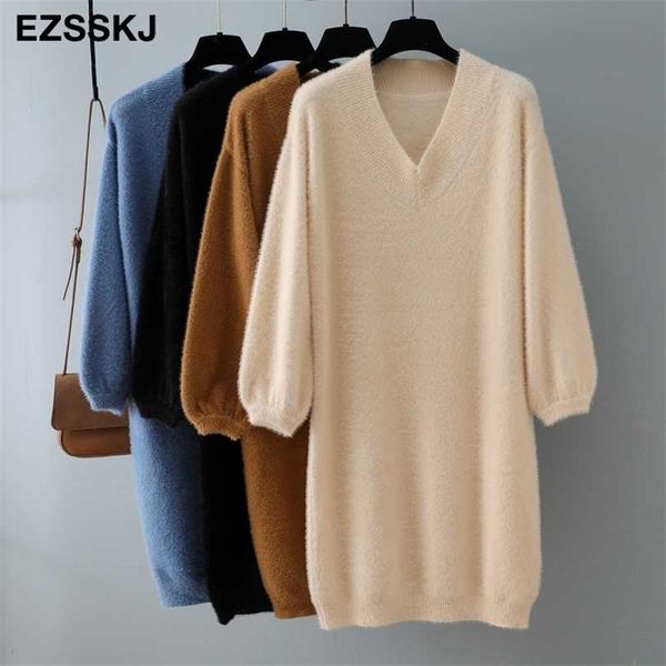 autumn winter v-neck short lantern sleeve thick sweater dress fur women loose mini female chic straight 211110, Black;gray
autumn winter v-neck short lantern sleeve thick sweater dress fur women loose mini female chic straight 211110, Black;gray