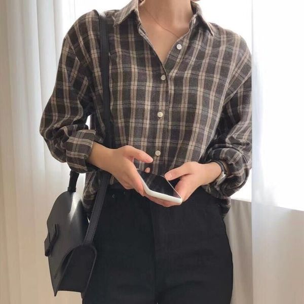 women leisure shirts streetwear geometric color-hit vintage plaid loose all match girls full sleeves blouses 210421, White
women leisure shirts streetwear geometric color-hit vintage plaid loose all match girls full sleeves blouses 210421, White