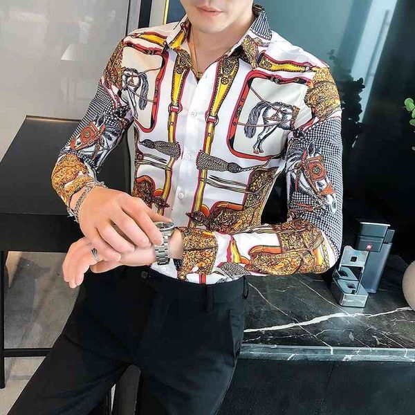men's casual shirts estilo britnico de luxo do vintage impresso camisa manga comprida roupas masculinas simples fino ajuste clube forma, White;black
men's casual shirts estilo britnico de luxo do vintage impresso camisa manga comprida roupas masculinas simples fino ajuste clube forma, White;black