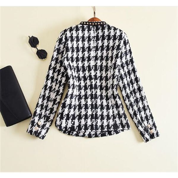 europe and the united states high-quality catwalk explosion rivet embroidered bae one button houndstooth tweed coat, Black
europe and the united states high-quality catwalk explosion rivet embroidered bae one button houndstooth tweed coat, Black