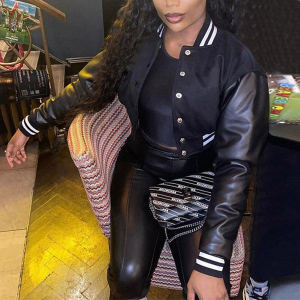 women's jackets 2021 crop jacket varsity women autumn winter casual oversized fashion baseball coat patchwork, Black;brown
women's jackets 2021 crop jacket varsity women autumn winter casual oversized fashion baseball coat patchwork, Black;brown