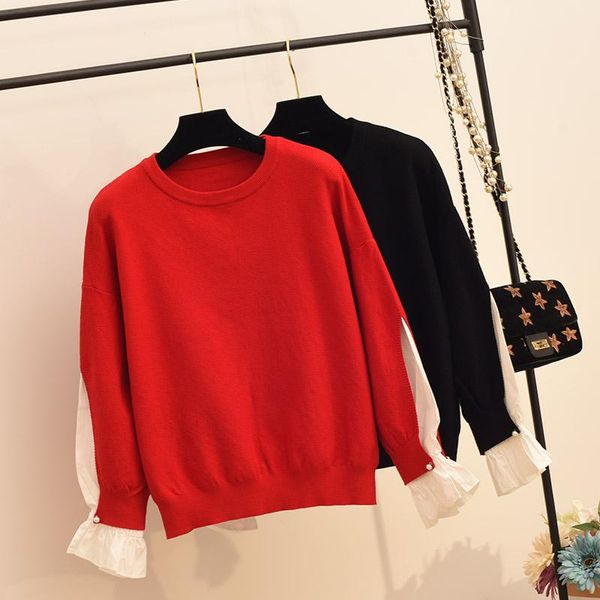 women's sweaters loose outer wear fake two piece trumpet sleeve knitted temperament pullover bottoming shirt long, White;black
women's sweaters loose outer wear fake two piece trumpet sleeve knitted temperament pullover bottoming shirt long, White;black