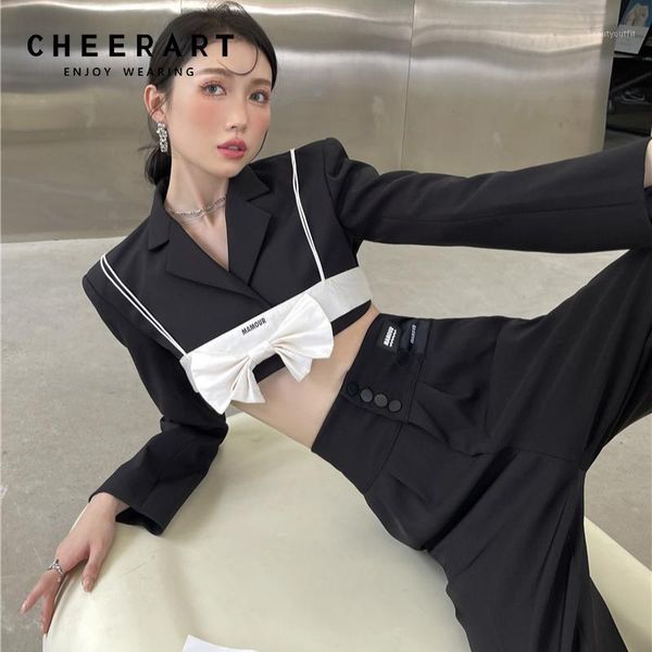women's suits & blazers cheerart fall 2021 womens high fashion black cropped blazer set women long sleeve bow designer and jackets coat, White;black
women's suits & blazers cheerart fall 2021 womens high fashion black cropped blazer set women long sleeve bow designer and jackets coat, White;black