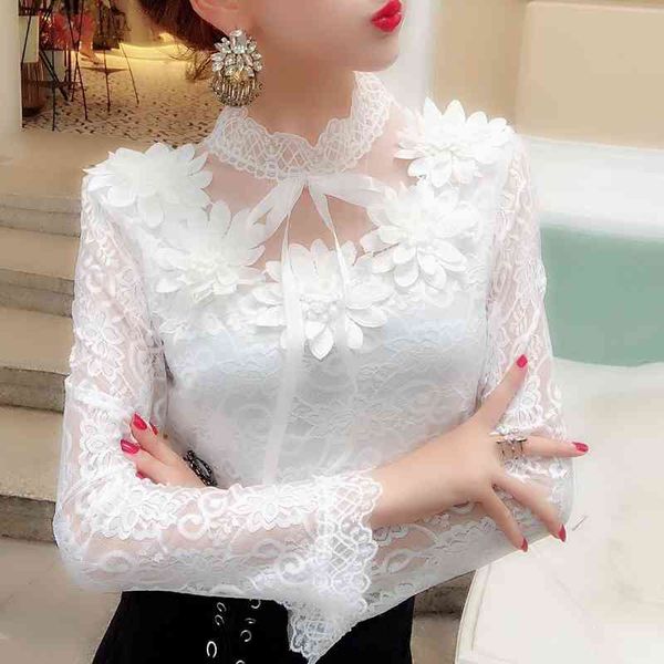 ladies lace blouse spring autumn slim long sleeved hollowing out flower three-dimensional casual 210602, White
ladies lace blouse spring autumn slim long sleeved hollowing out flower three-dimensional casual 210602, White
