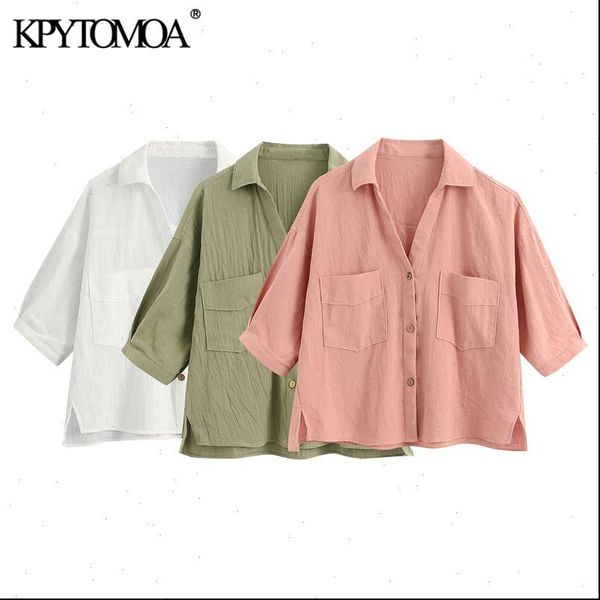 fashion with pockets loose cropped women blouses linen vintage short sleeve side vents female shirts chic, White
fashion with pockets loose cropped women blouses linen vintage short sleeve side vents female shirts chic, White