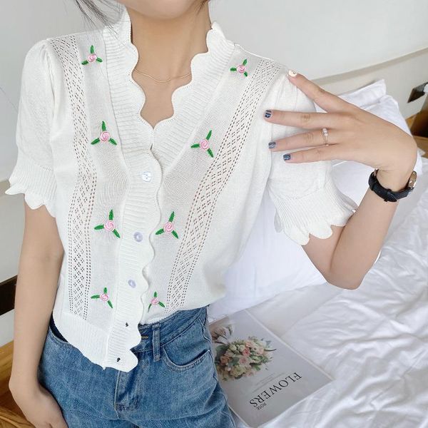 women's knits & tees floral embroidery knitted sweater 2021 summer autumn vintage knit cardigan short sleeve coat female, White
women's knits & tees floral embroidery knitted sweater 2021 summer autumn vintage knit cardigan short sleeve coat female, White