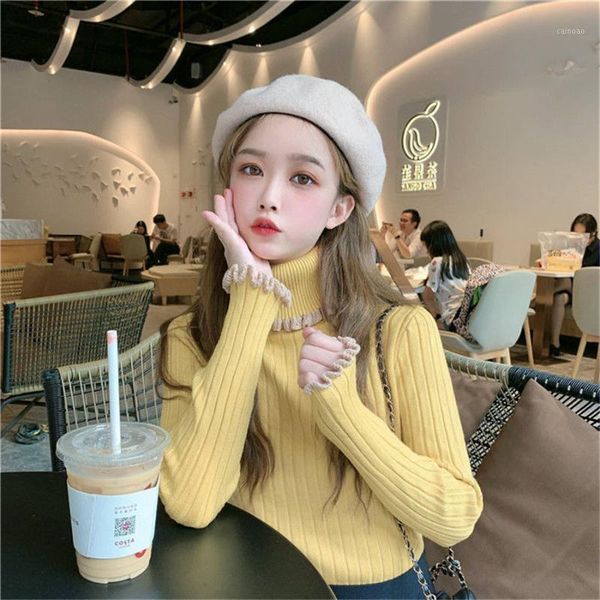 women's sweaters 2021 fall winter ruffles sweater turtleneck ruched women high elastic solid slim knitted pullovers, White;black
women's sweaters 2021 fall winter ruffles sweater turtleneck ruched women high elastic solid slim knitted pullovers, White;black