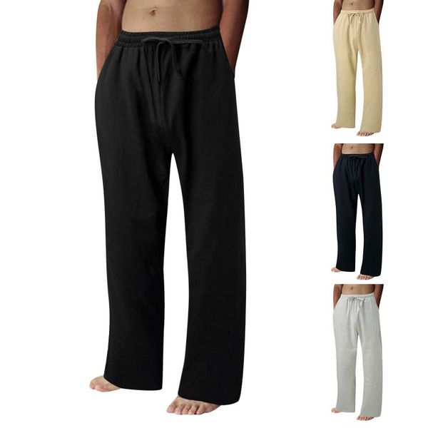 men's pants men trousers summer casual lace-up pocket solid color cotton fashion, Black
men's pants men trousers summer casual lace-up pocket solid color cotton fashion, Black