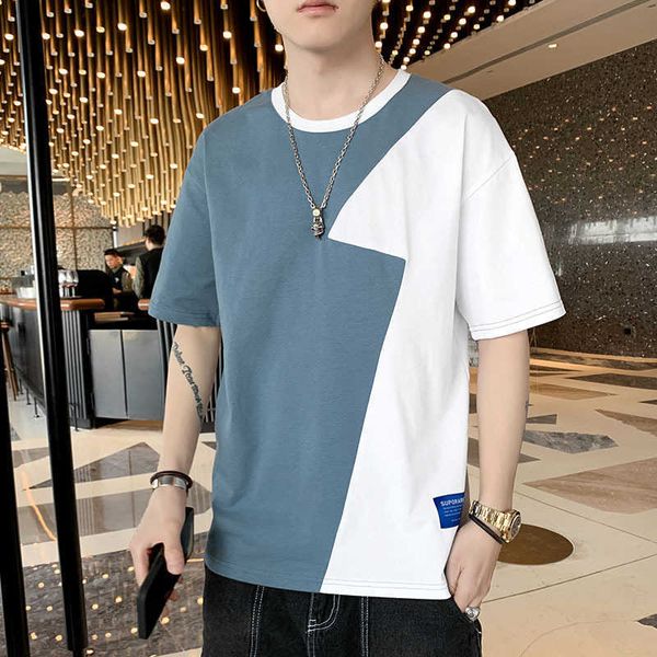 w0077 men's summer cotton color matching junior high school students' round neck short sleeve loose t-shirt bottom shirt, White;black
w0077 men's summer cotton color matching junior high school students' round neck short sleeve loose t-shirt bottom shirt, White;black