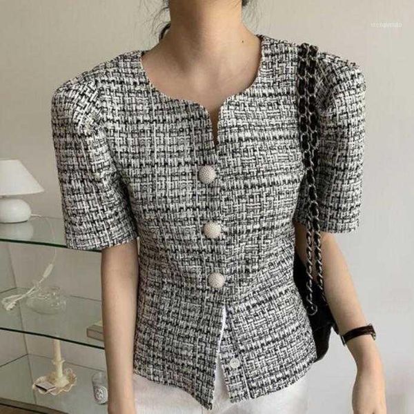 women's suits & blazers 2021 summer small fragrance tweed blazer women o-neck slim short sleeve single breasted suit1, White;black
women's suits & blazers 2021 summer small fragrance tweed blazer women o-neck slim short sleeve single breasted suit1, White;black