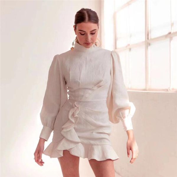 casual dresses women elegant white black turtleneck long sleeve ramie ruffles dress, Black;gray
casual dresses women elegant white black turtleneck long sleeve ramie ruffles dress, Black;gray