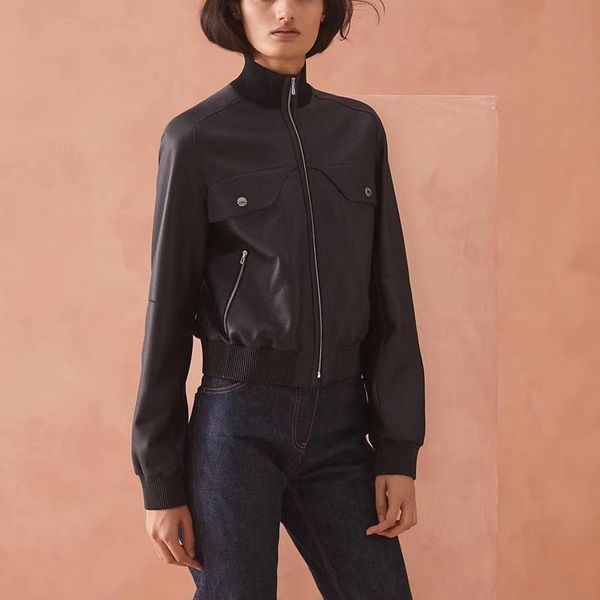 women's leather & faux women coat natural lambskin jacket long sleeves 100% sheepskin h815, Black
women's leather & faux women coat natural lambskin jacket long sleeves 100% sheepskin h815, Black