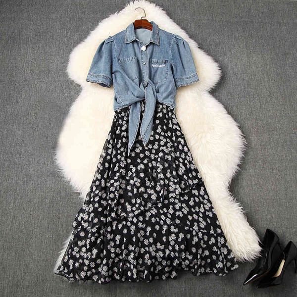 casual dresses spring summer short sleeve blue pockets denim jacket + spaghetti strap daisy ruffle mid-calf dress two piece 2 pieces set lm1, Black;gray
casual dresses spring summer short sleeve blue pockets denim jacket + spaghetti strap daisy ruffle mid-calf dress two piece 2 pieces set lm1, Black;gray