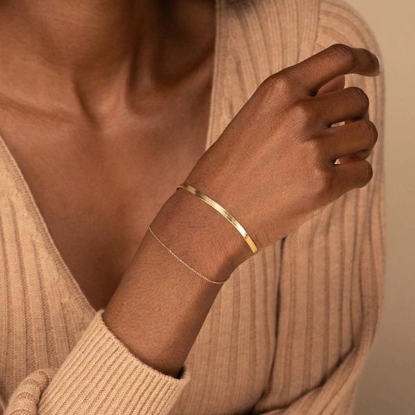 charm bracelets fashion gold plated flat snake chain bangle for women herringbone on the hand accessories jewelry 2021 gift kpop, Golden;silver
charm bracelets fashion gold plated flat snake chain bangle for women herringbone on the hand accessories jewelry 2021 gift kpop, Golden;silver