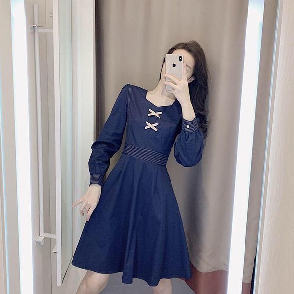 casual dresses spring and winter women's style square collar stripes waist women retro lace up, Black;gray
casual dresses spring and winter women's style square collar stripes waist women retro lace up, Black;gray