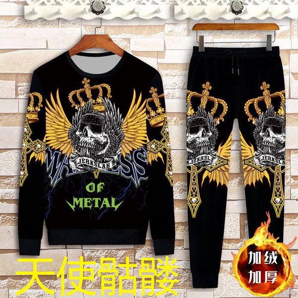men's tracksuits autumn and winter plus velvet angel skull hoody casual thick sweater suit fashion printing trend handsome clothing, Gray
men's tracksuits autumn and winter plus velvet angel skull hoody casual thick sweater suit fashion printing trend handsome clothing, Gray