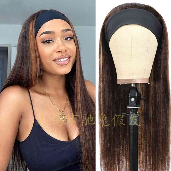 headband wig women's intercolor ice silk hair band long straight headband, Black;brown
headband wig women's intercolor ice silk hair band long straight headband, Black;brown