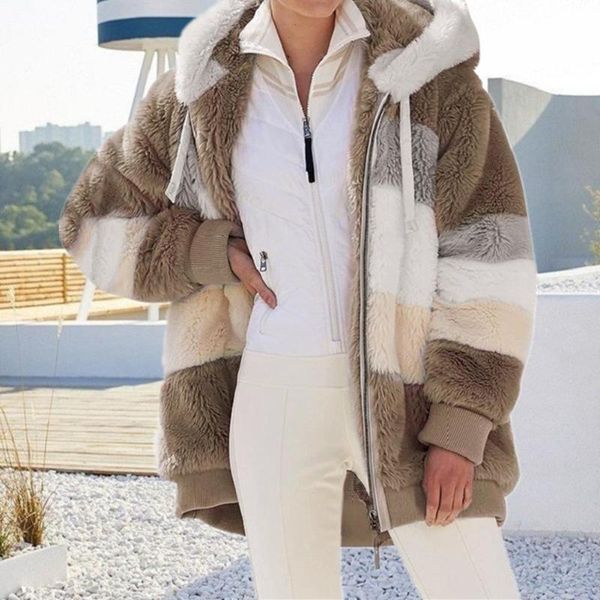 women's jackets plush hooded autumn and winter warm mixed color zipper pocket loose streetwear, Black;brown
women's jackets plush hooded autumn and winter warm mixed color zipper pocket loose streetwear, Black;brown