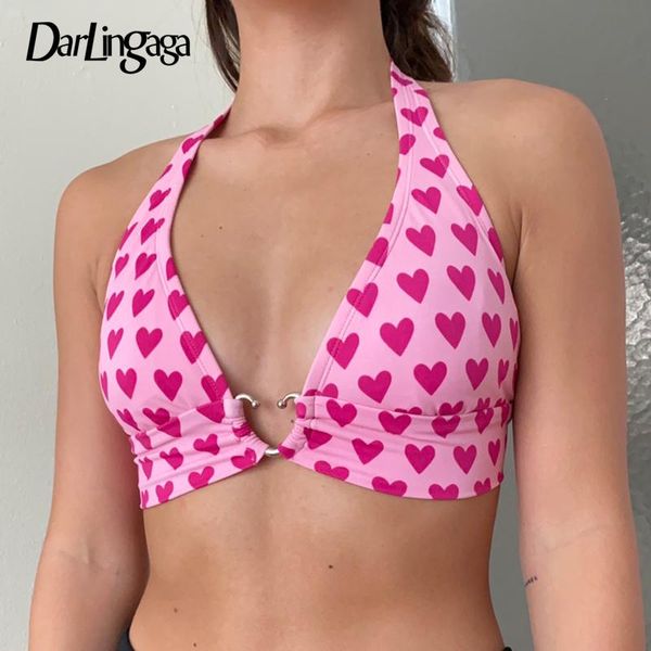 sweet v neck heart printed pink halter camis fashion ring lace up female backless crop bra clothes women's tanks, White
sweet v neck heart printed pink halter camis fashion ring lace up female backless crop bra clothes women's tanks, White