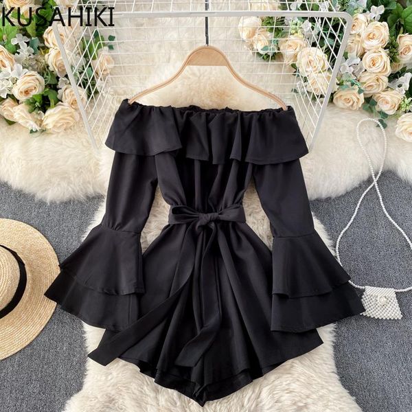 slash neck flare sleeve jumpsuits spring bow tie slim waist women romper 2021 wide leg shorts bodysuits 6e449 women's & rompers, Black;white
slash neck flare sleeve jumpsuits spring bow tie slim waist women romper 2021 wide leg shorts bodysuits 6e449 women's & rompers, Black;white