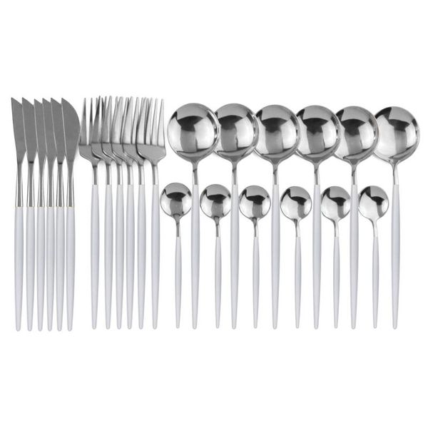 24pc white silver dinnerware set 304 stainless steel knife fork spoon cutlery kitchen silverware tableware wholesale sets 
24pc white silver dinnerware set 304 stainless steel knife fork spoon cutlery kitchen silverware tableware wholesale sets