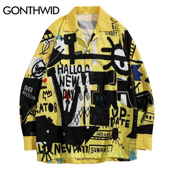 men's casual shirts gonthwid graffiti print long sleeve dress streetwear hip hop hipster causal button up shirt 2021 fashion tees, White;black
men's casual shirts gonthwid graffiti print long sleeve dress streetwear hip hop hipster causal button up shirt 2021 fashion tees, White;black
