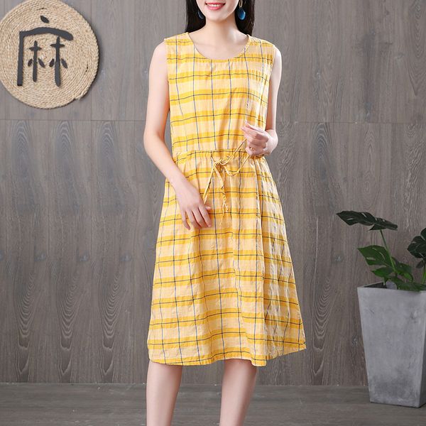 dresses literature and art cotton hemp plaid dress women's round neck loose drawstring sleeveless mid long summer vest skirt, Black;gray
dresses literature and art cotton hemp plaid dress women's round neck loose drawstring sleeveless mid long summer vest skirt, Black;gray