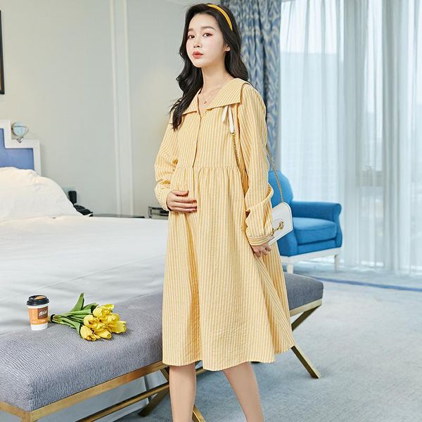maternity dress spring and summer long-sleeved long thin section mid-length skirt casual loose striped lapel shirt dresses, White
maternity dress spring and summer long-sleeved long thin section mid-length skirt casual loose striped lapel shirt dresses, White
