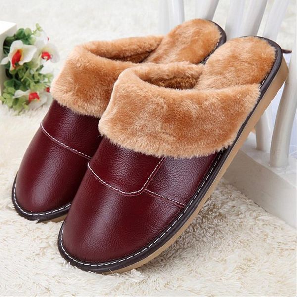 slippers 6 colors 2022 genuine leather home women men plush warm indoor shoes, Black 
slippers 6 colors 2022 genuine leather home women men plush warm indoor shoes, Black