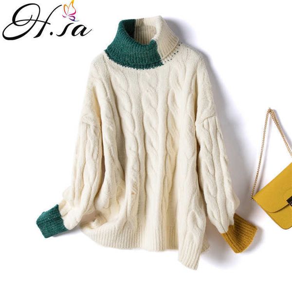 h.sa women's winter turtleneck pullover and sweaters twisted korean sweater jumpers loose style chic jumpers winter sweater 210716, White;black
h.sa women's winter turtleneck pullover and sweaters twisted korean sweater jumpers loose style chic jumpers winter sweater 210716, White;black