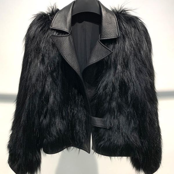 women's fur & faux real raccoon knitted ladies women natural autumn jacket, Black
women's fur & faux real raccoon knitted ladies women natural autumn jacket, Black