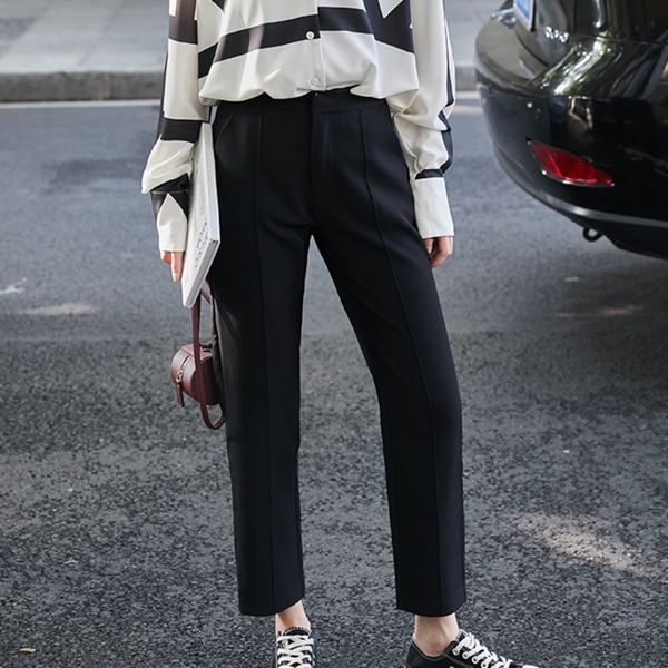 capris spring fall casual korean style high waist straight tube nine stitches lady office women's working pants, Black;white
capris spring fall casual korean style high waist straight tube nine stitches lady office women's working pants, Black;white