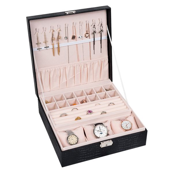 2021 new pu exquisite leather jewlery box watch box with lock packaging jewlery boxes, Black;white
2021 new pu exquisite leather jewlery box watch box with lock packaging jewlery boxes, Black;white